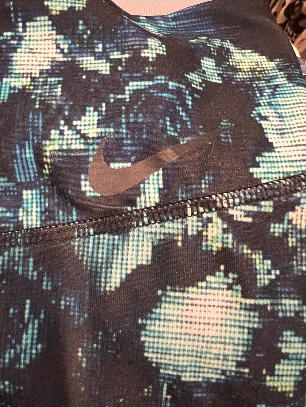 Nike Blue Teal Black Abstract Print Athletic Leggings Size XS - Picture 3 of 7